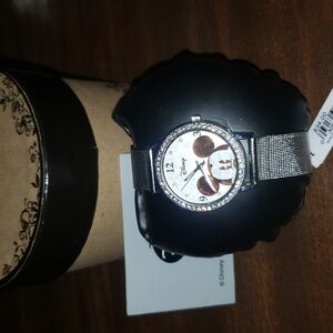 Disney Mickey Mouse watch with diamond face and silver band
